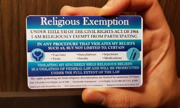 religious exemption card