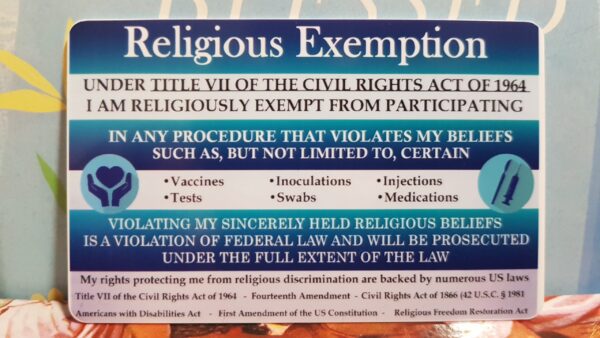 religious exemption card